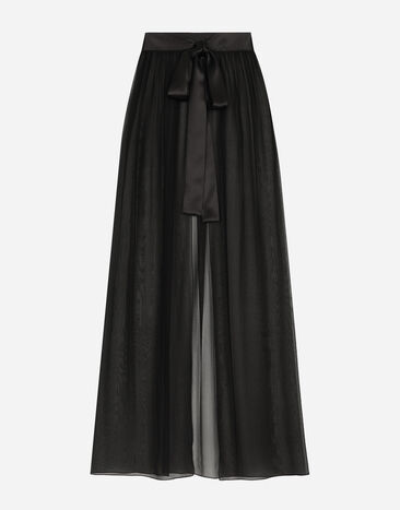 Dolce & Gabbana Long silk chiffon skirt with belt Black F4C0ATFU1AT