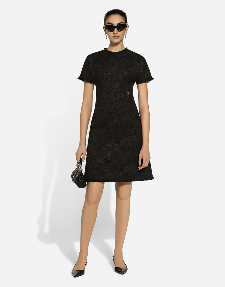 Dolce & Gabbana Raschel tweed midi dress with DG logo Black F6ARVTHUMUA