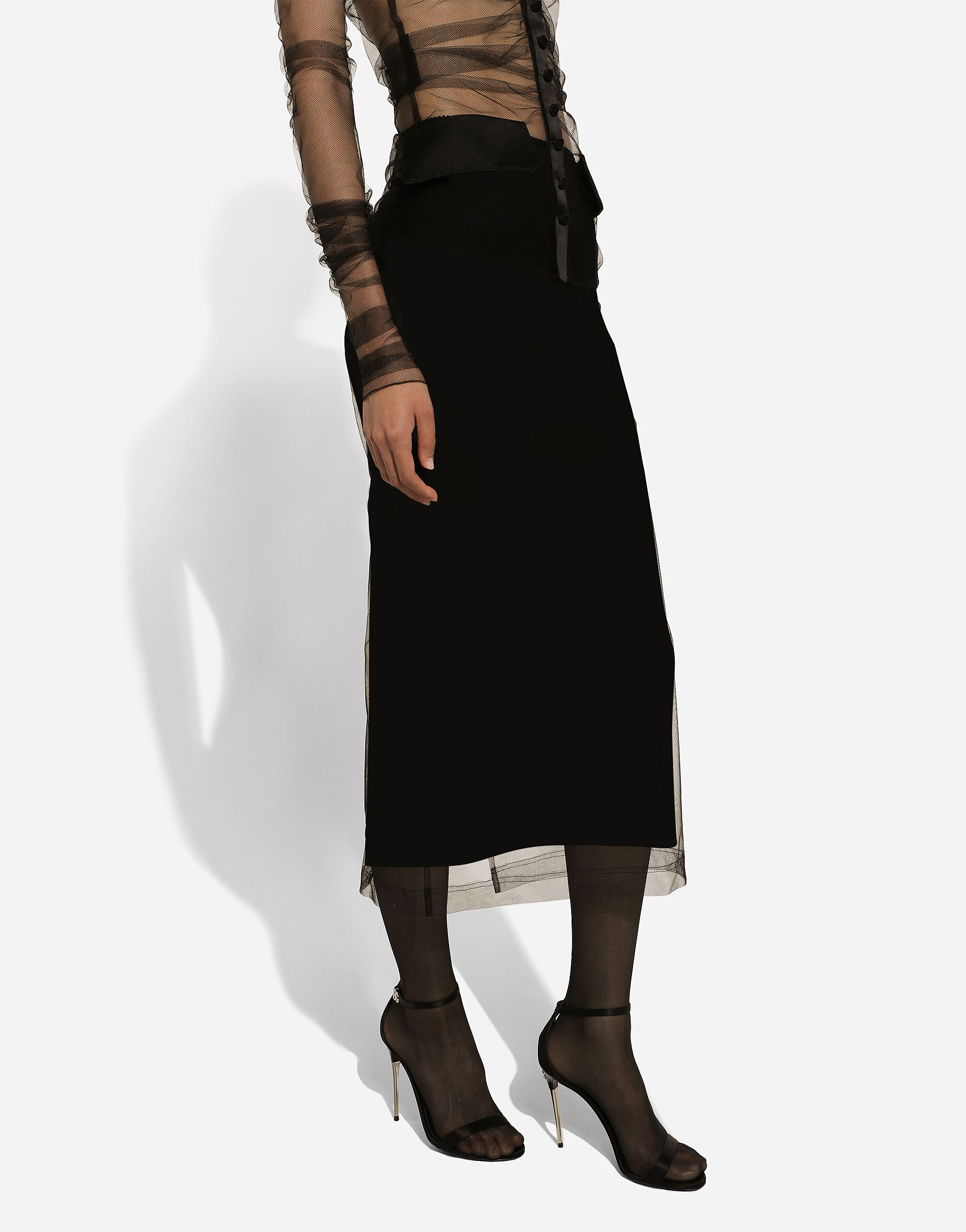 ブラックのウィメンズ Tulle pencil skirt with slit | Dolce&Gabbana®