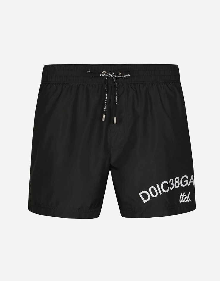 Dolce & Gabbana Short swim trunks with Dolce&Gabbana logo Nero M4F31TFUSFW