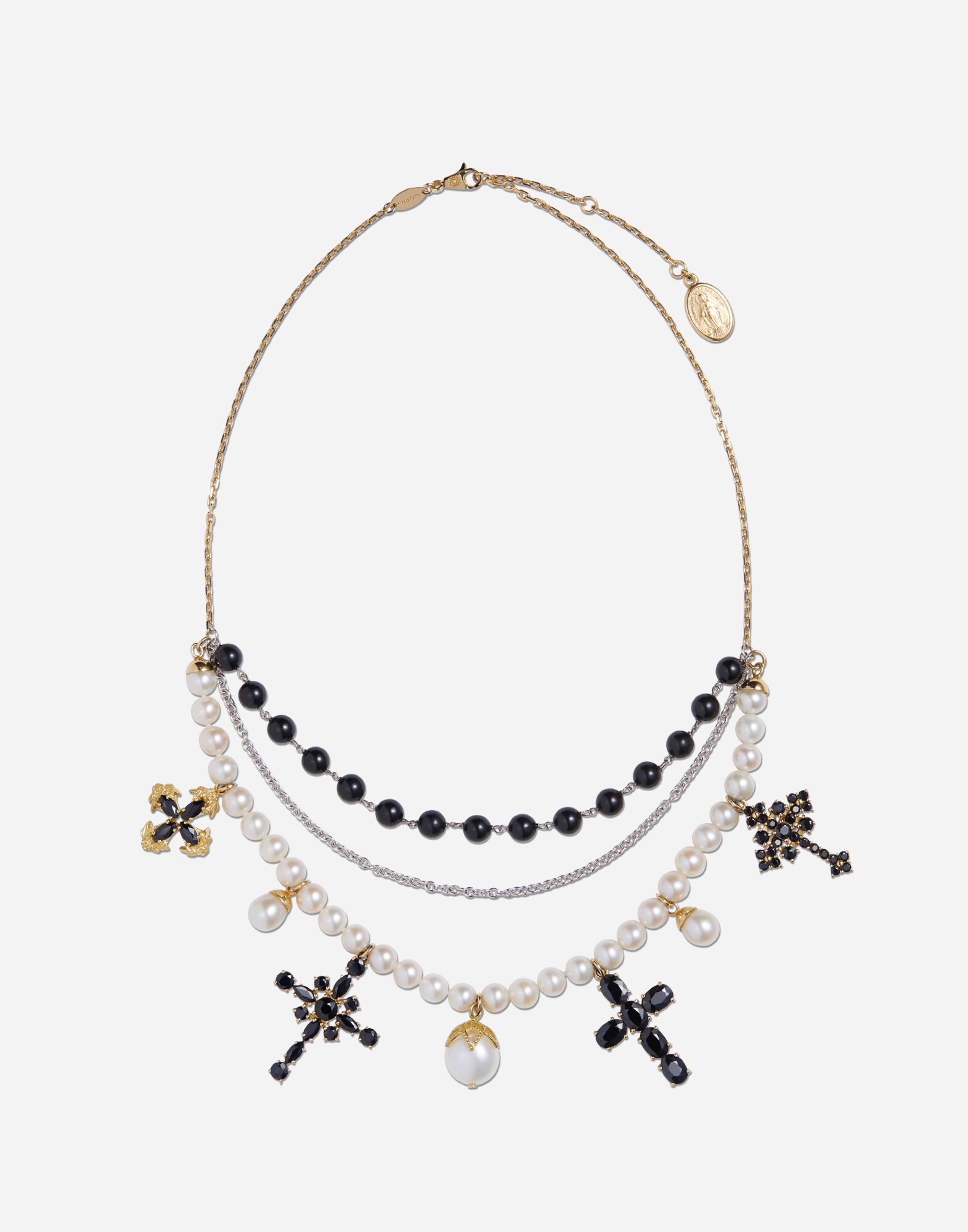 ${brand} Family necklace in yellow and white gold black sapphires ${colorDescription} ${masterID}