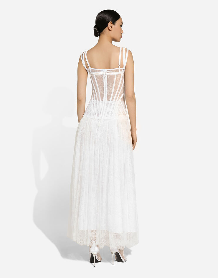 Dolce & Gabbana Vestido largo de encaje con detalles estilo corsé Blanco F6JHBTILMAP