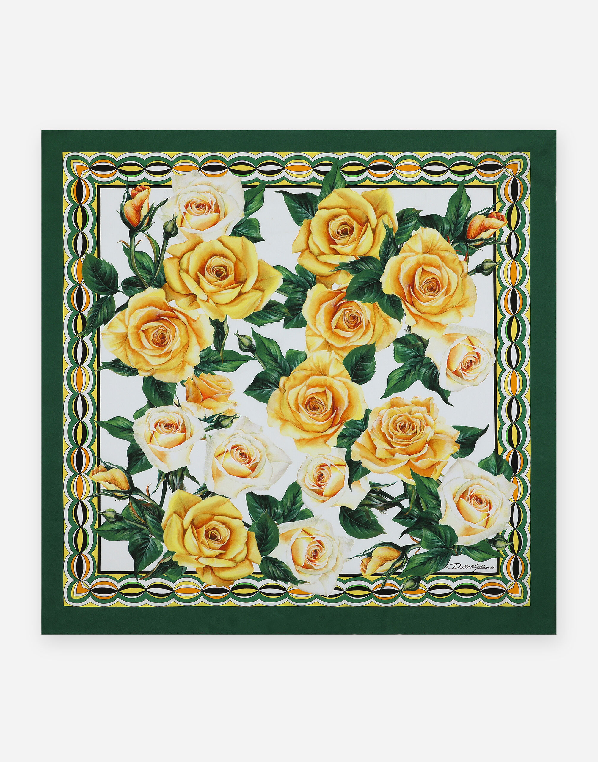 Dolce & Gabbana Twill scarf with yellow rose print (70 x 70) White FS215ZGDCL5