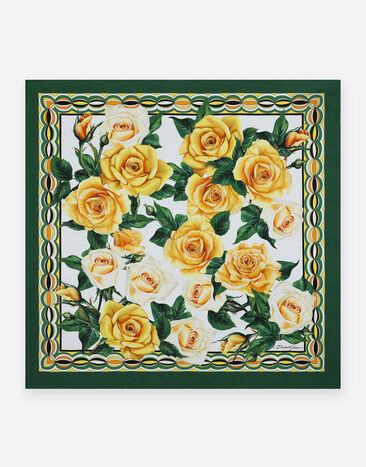 Dolce & Gabbana Twill scarf with yellow rose print (70 x 70) Lilac BB7338AW576