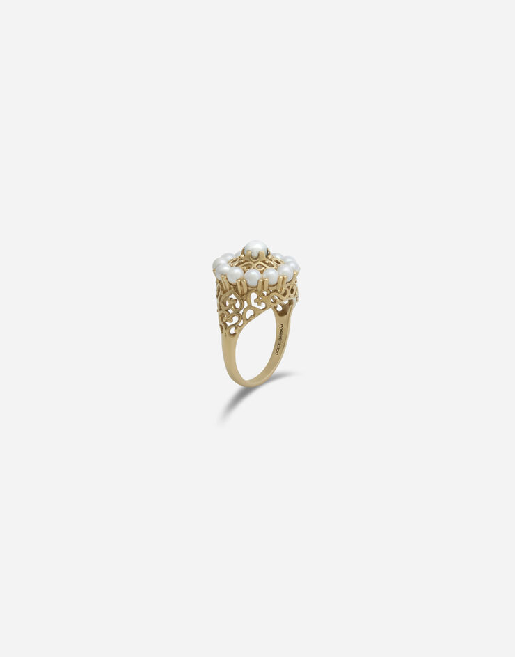 Dolce & Gabbana خاتم رومانسي من الذهب الأصفر واللؤلؤ ذهبي WRKS6GWPEA1