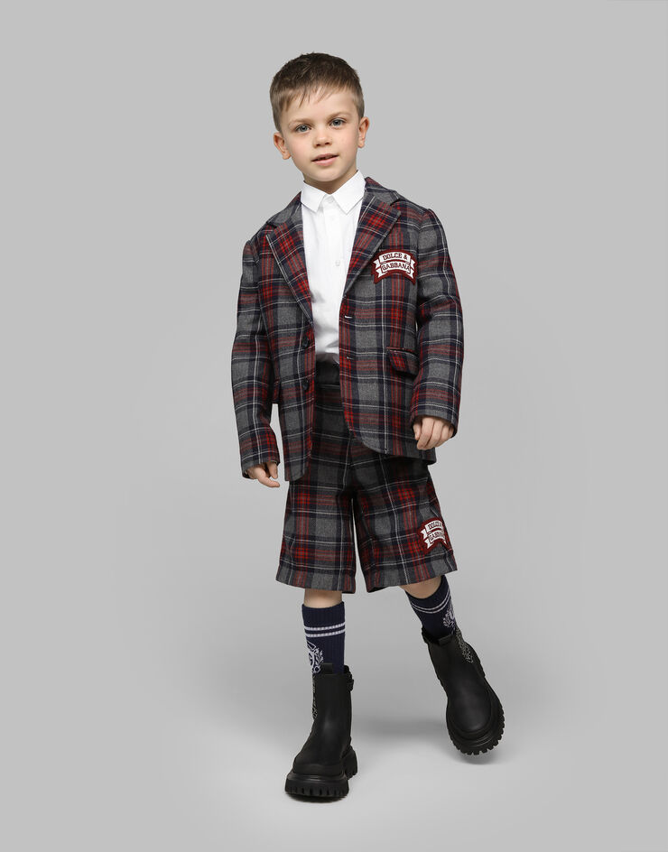 Dolce & Gabbana Einreihige Tartan-Jacke aus Wollmix mit Dolce&Gabbana-Logo Mehrfarbig L41E95FQMFZ