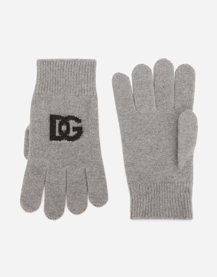 Dolce & Gabbana Cashmere gloves with DG logo Grey GXS97TJAWXX