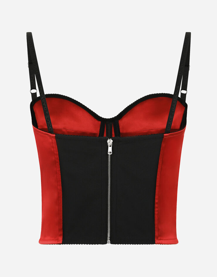 Dolce & Gabbana Logo Plaque Semi-sheer Bra Top in Red