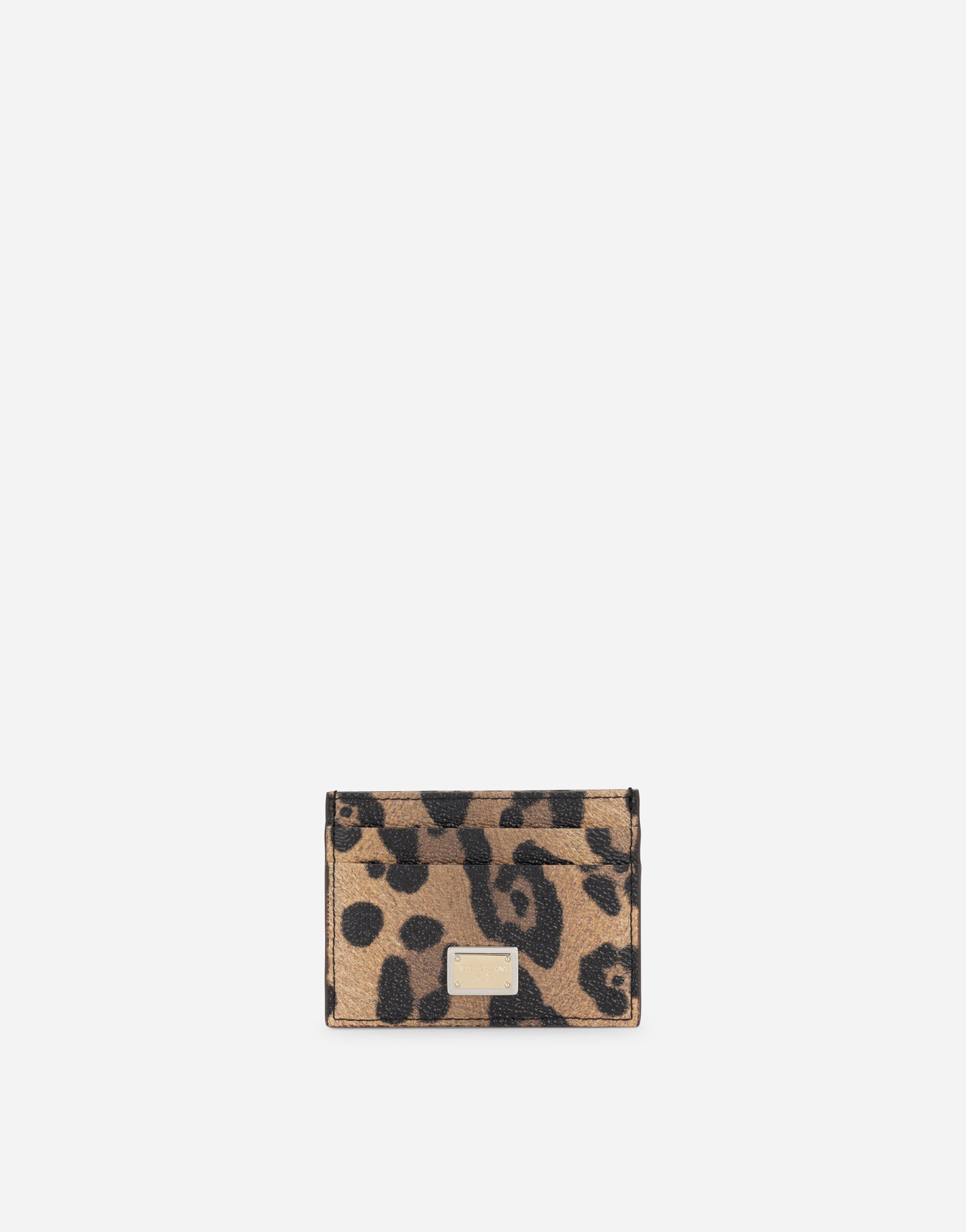 Dolce & Gabbana Kreditkartenetui aus Crespo im Leoprint mit Logoplakette Animal-Print BE1446AM568