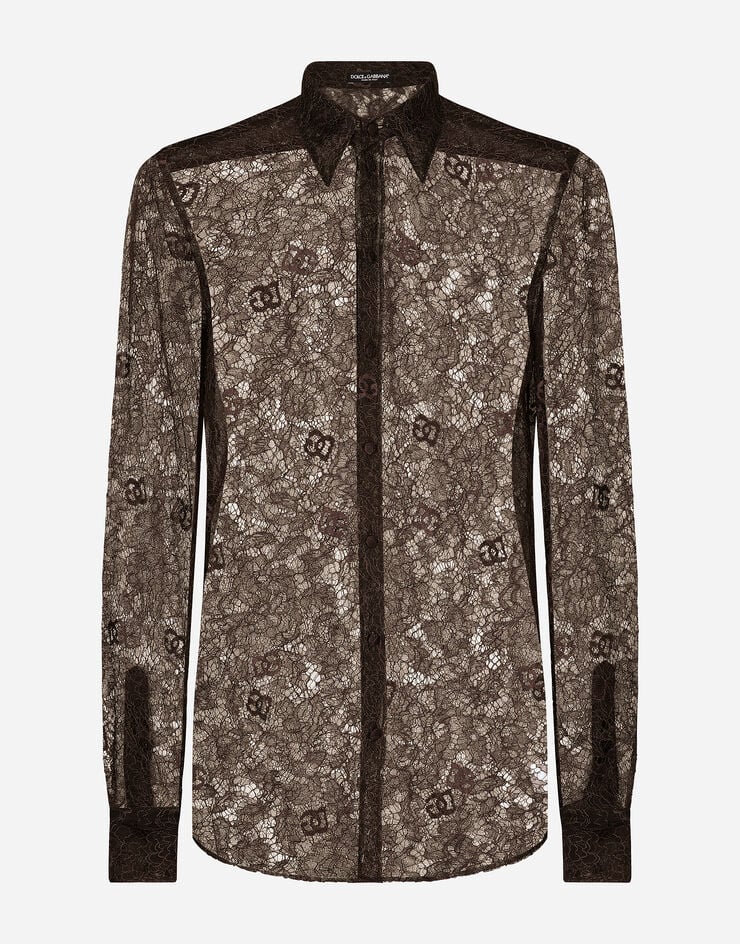 Dolce & Gabbana Chantilly lace Martini-fit shirt Brown G5LP8TFL9AD
