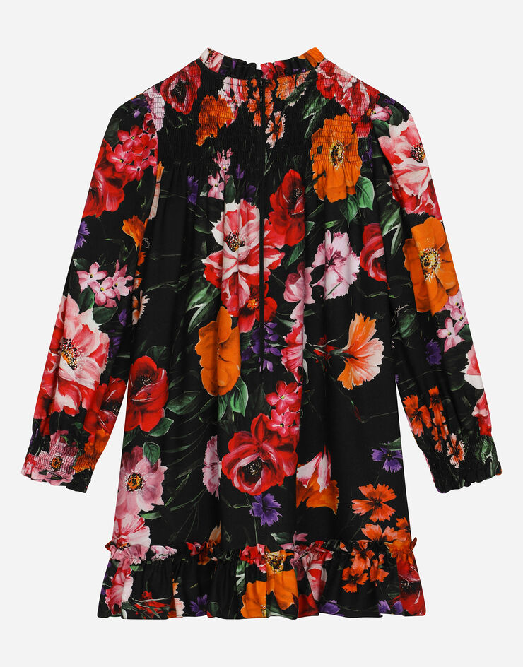 Dolce & Gabbana Robe en viyella avec un imprimé fleurs sur une base noire Imprimé L53DX7FS8DD