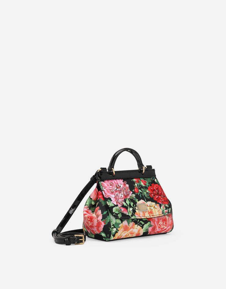 Dolce & Gabbana Satin Sicily bag with rose print on a black background Print EB0003AA572