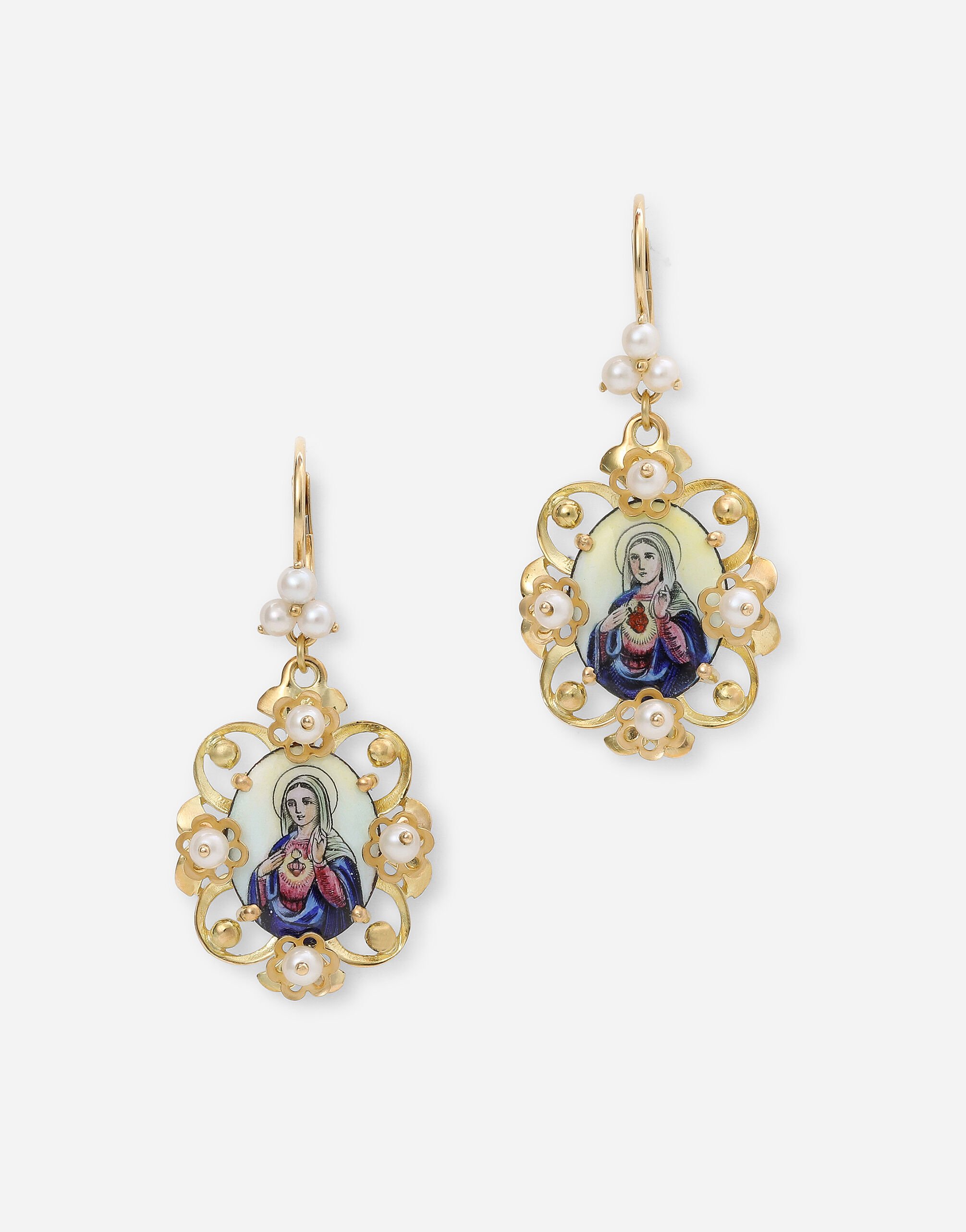 ${brand} Boucles d’oreilles D.D. en or jaune 18 ct avec miniature ancienne en céramique ${colorDescription} ${masterID}