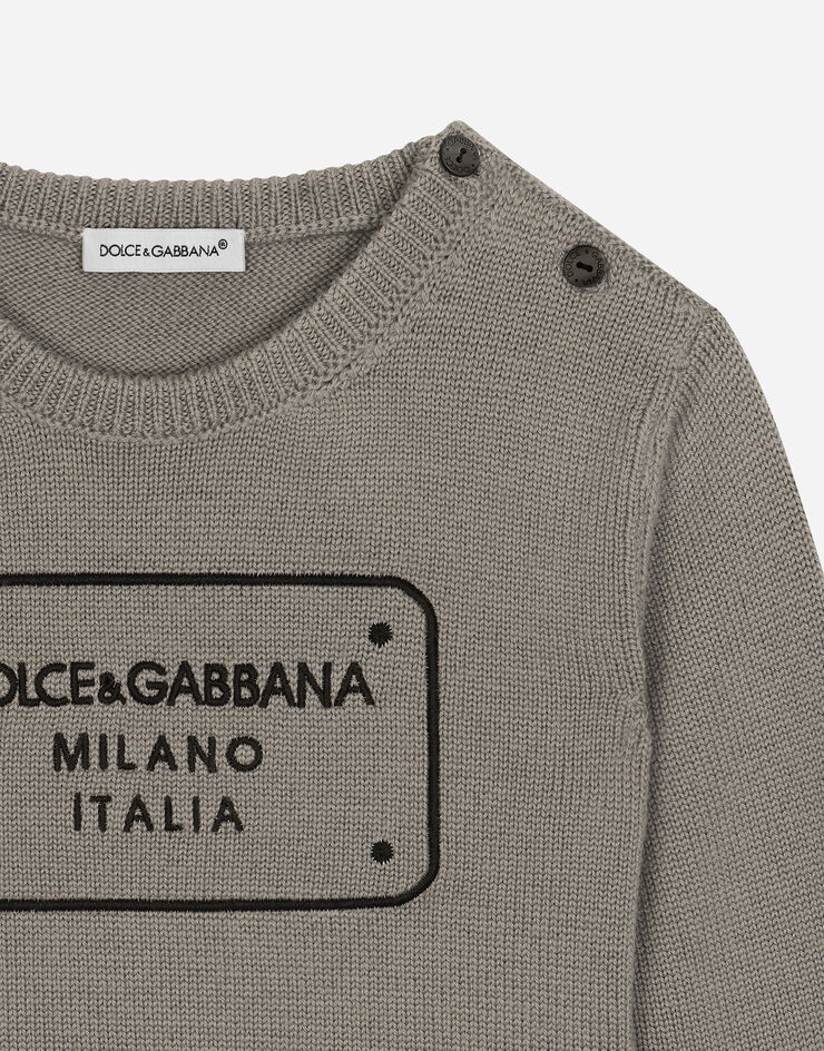 Dolce & Gabbana Pullover in maglia con placca logata Grigio L1KWC5JCVU9