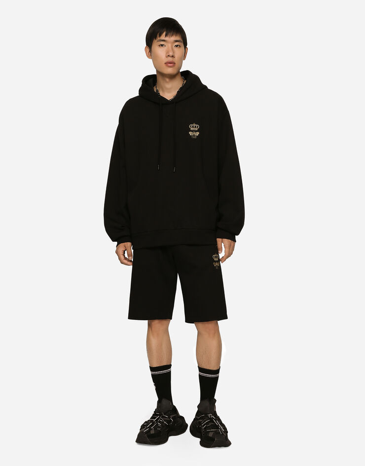 Dolce & Gabbana Cotton jersey hoodie with embroidery Black G9ACJZHU7H9