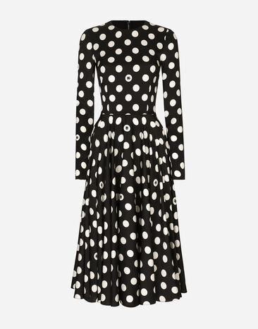 Dolce & Gabbana Charmeuse calf-length circle-skirt dress with polka-dot print Print F4BCVTFPTAW