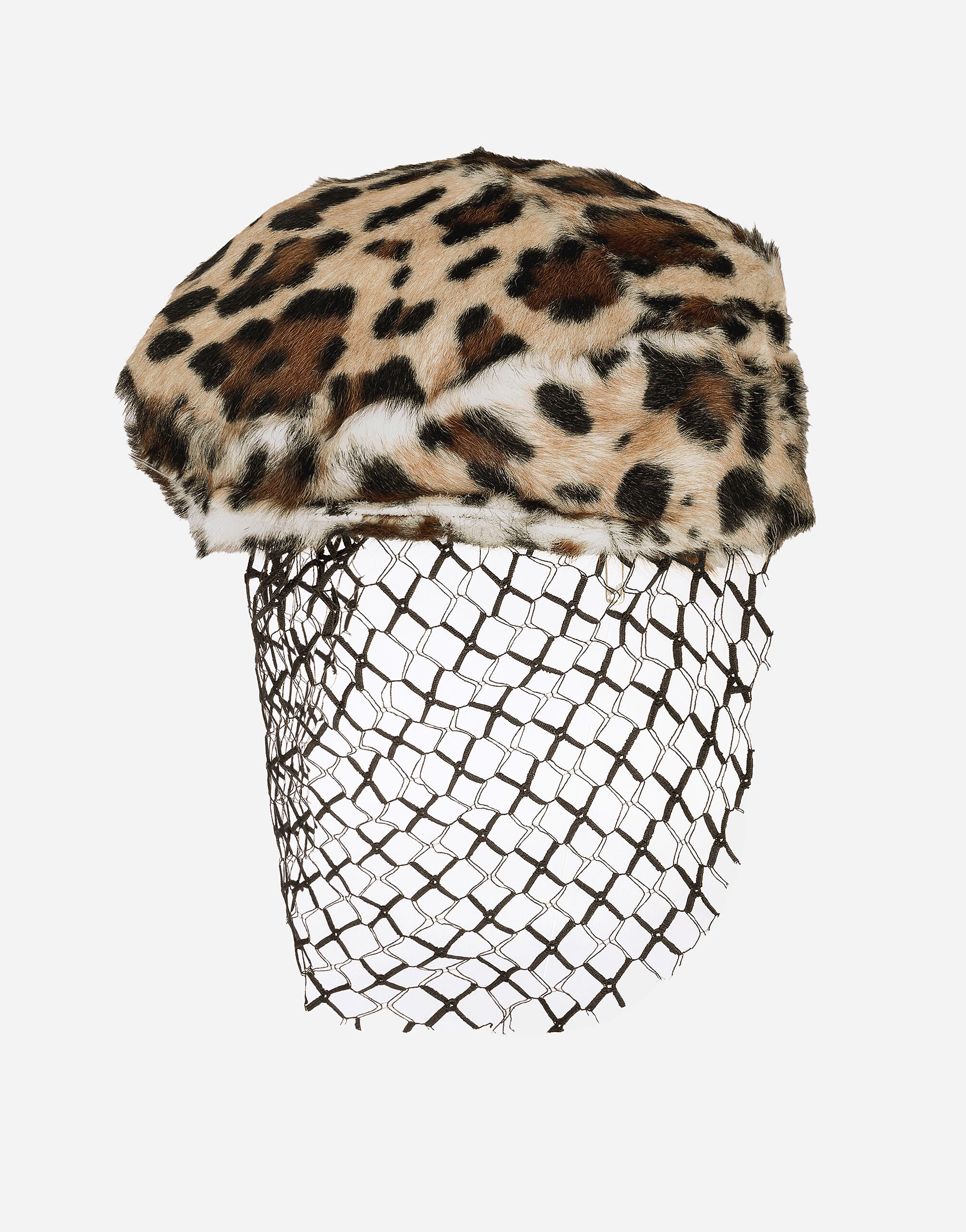 ${brand} Leopard-print goatskin flat cap with veil ${colorDescription} ${masterID}