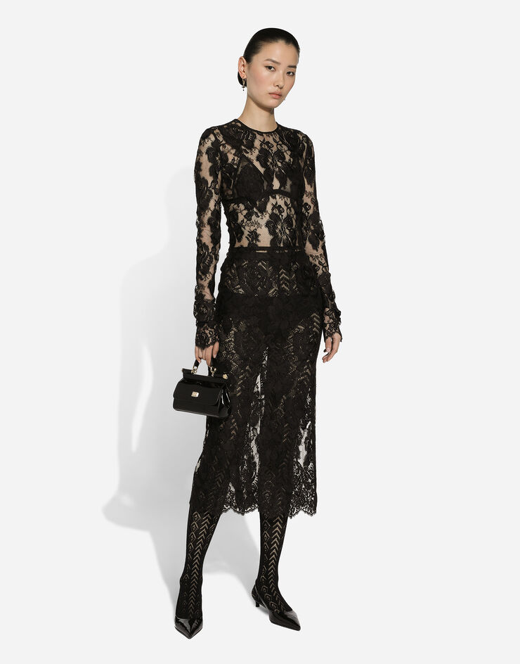 Dolce & Gabbana Calf-length floral lace dress Black F6JACTHLM4A