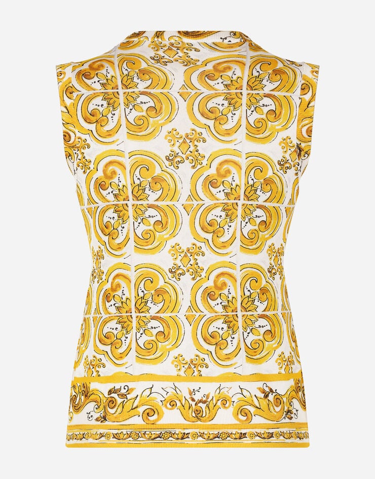 Dolce & Gabbana Camiseta sin mangas de seda con estampado Maiolica Imprima FXT01TJAHKG