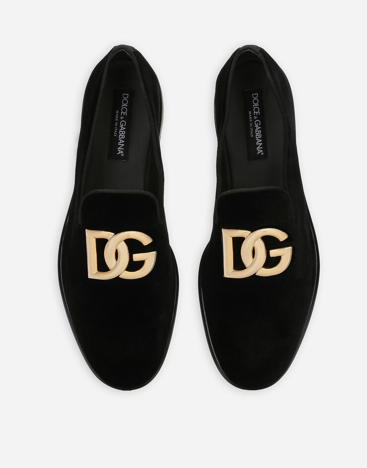 Dolce & Gabbana DG 로고 벨벳 슬리퍼 블랙 A50605A6808