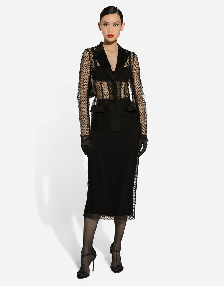 Dolce & Gabbana Mesh calf-length pencil skirt Black F4C0CTHLM83