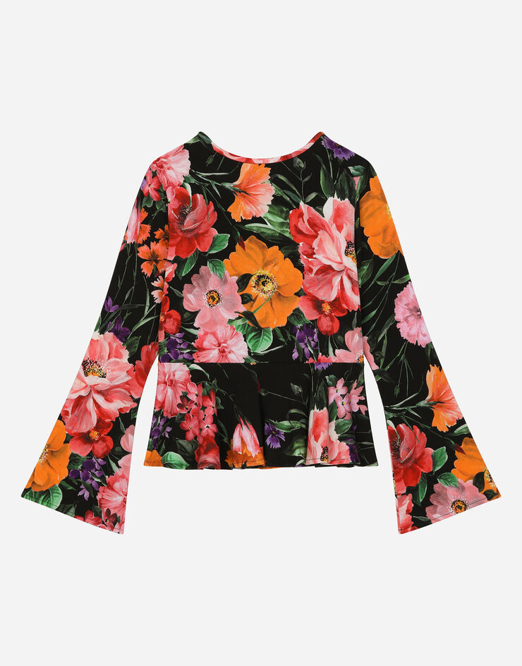 Dolce & Gabbana Camiseta de punto con estampado de flores sobre base negra Imprima L5JTOCFSG89