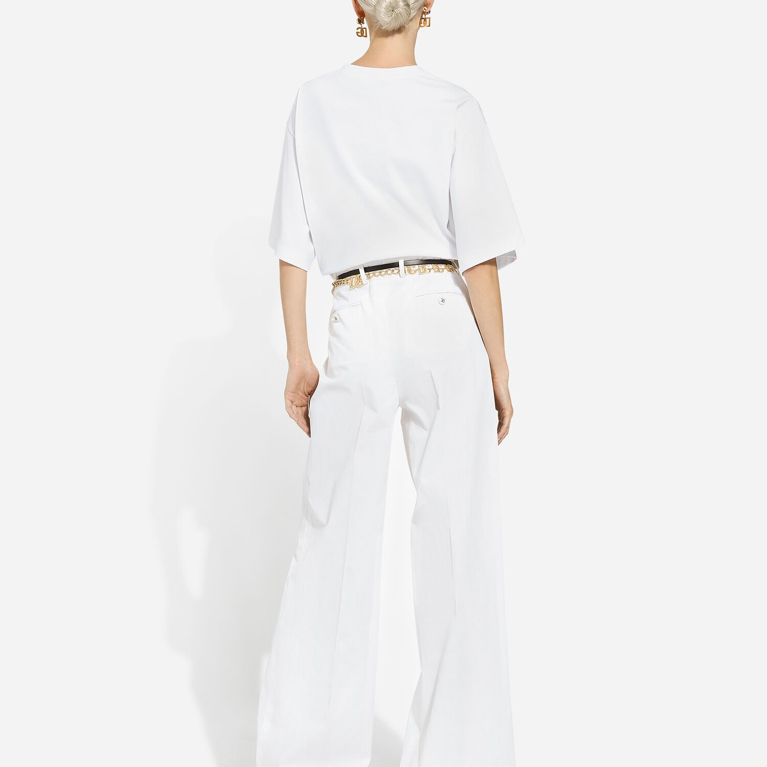 Flared cotton gabardine pants in White for