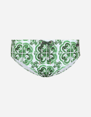 Dolce & Gabbana Majolica-print swim briefs with high-cut leg Print M4A13TFIM4R