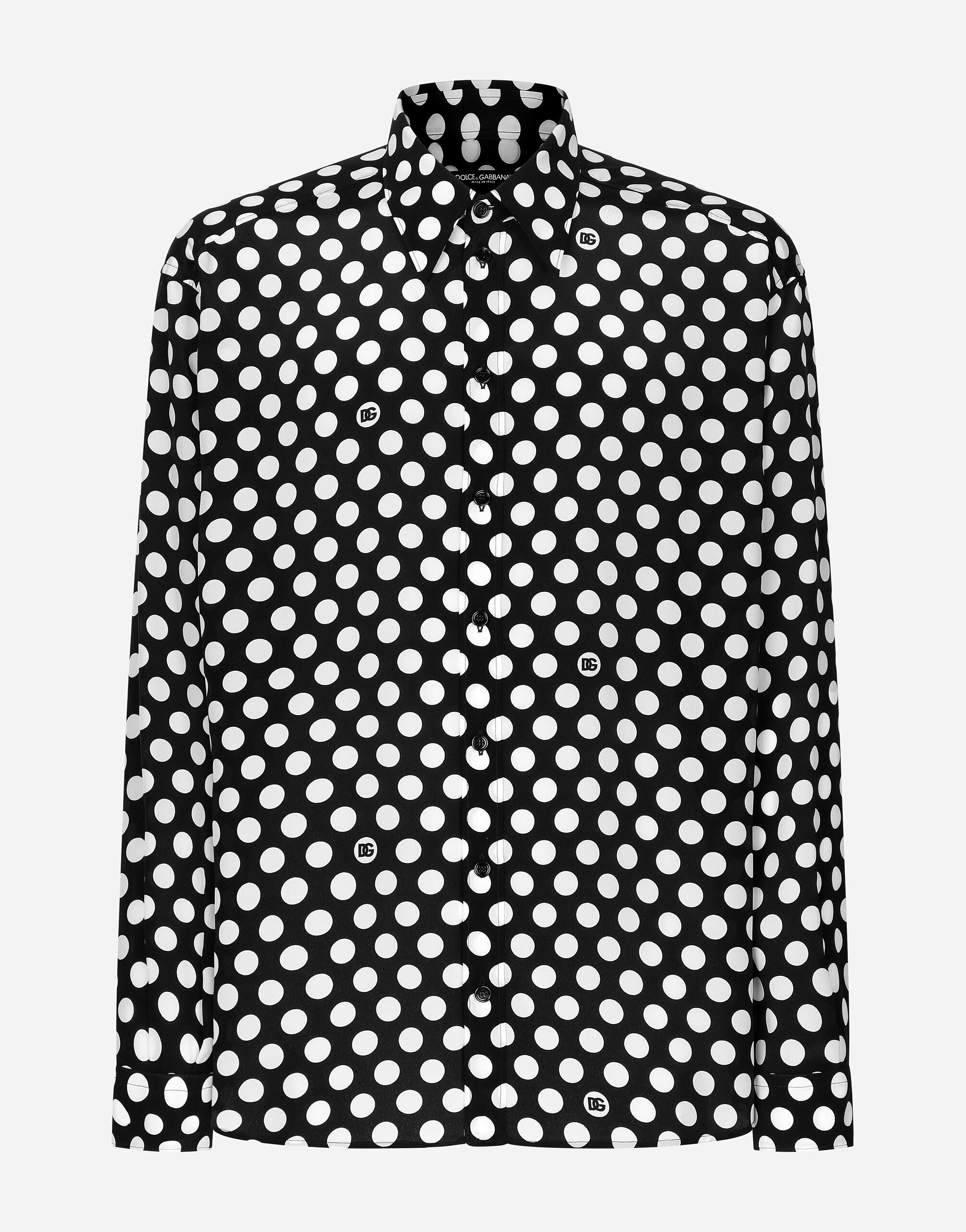 Dolce & Gabbana Oversize silk shirt with polka-dot print and DG logo Print G5JH9THI1S6