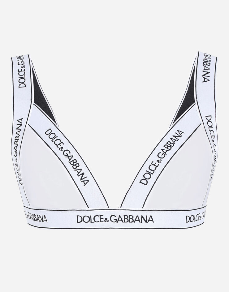 Jersey triangle bra with branded elastic trims in White for