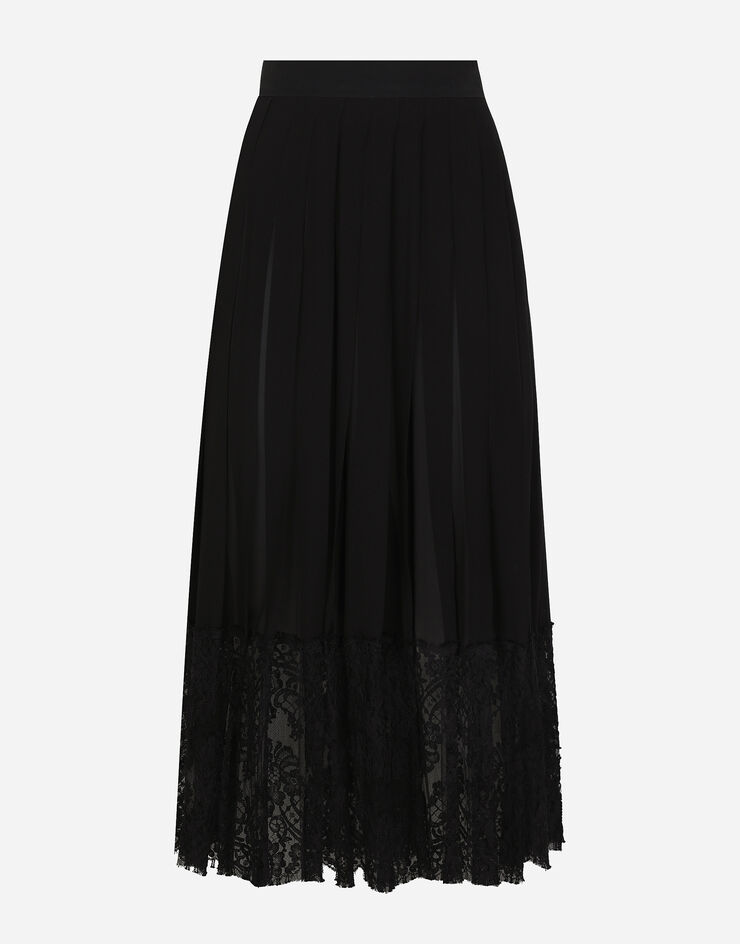 Dolce & Gabbana Long georgette skirt with lace edgings Black F4BFTTFU1AR