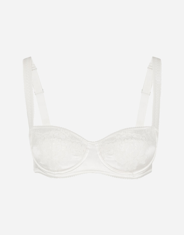 Semi-padded satin balconette bra with lace in WHITE for