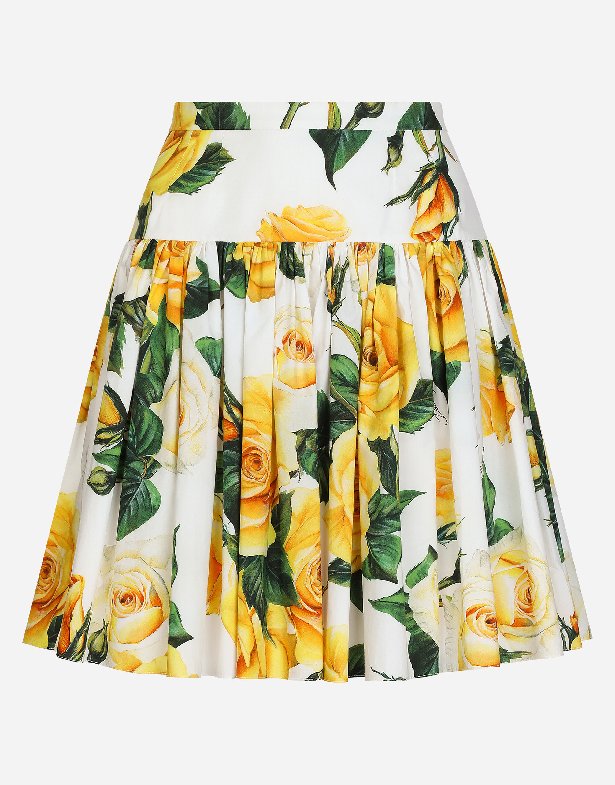 ${brand} Short circle skirt in yellow rose-print cotton ${colorDescription} ${masterID}