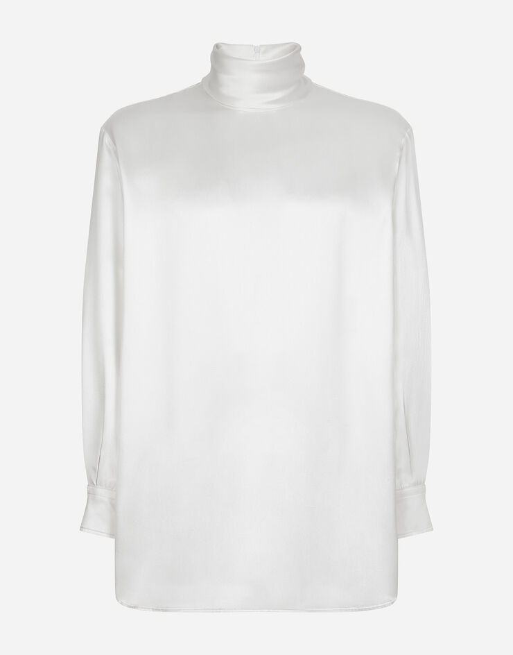 Dolce & Gabbana Weiter Rollkragenpullover aus Seide mit Manschetten Weiss G8SD9TFU1NU