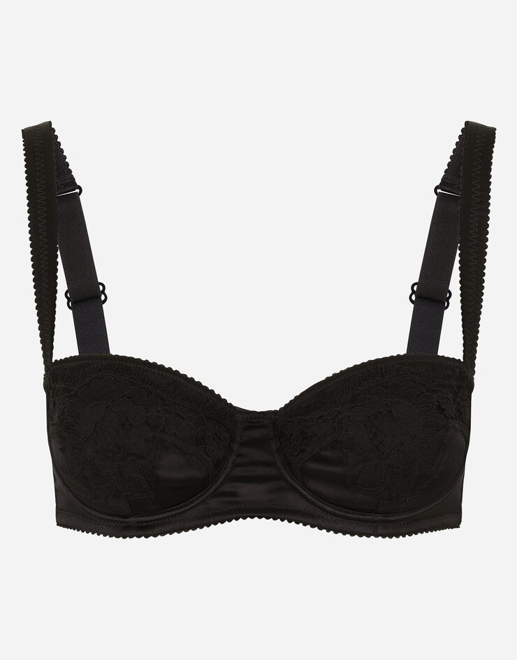 Satin balconette bra with lace detailing in BLACK for for Women