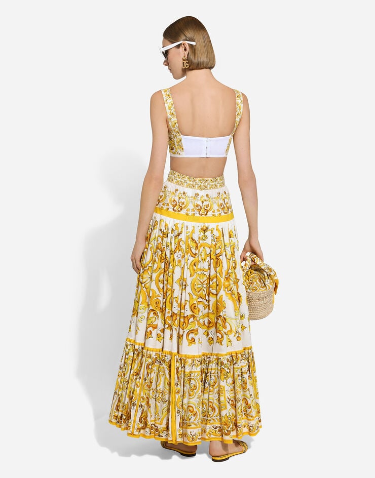Dolce & Gabbana Длинная многоярусная юбка из поплина с принтом майолики Отпечатки F4CX0THH5A5