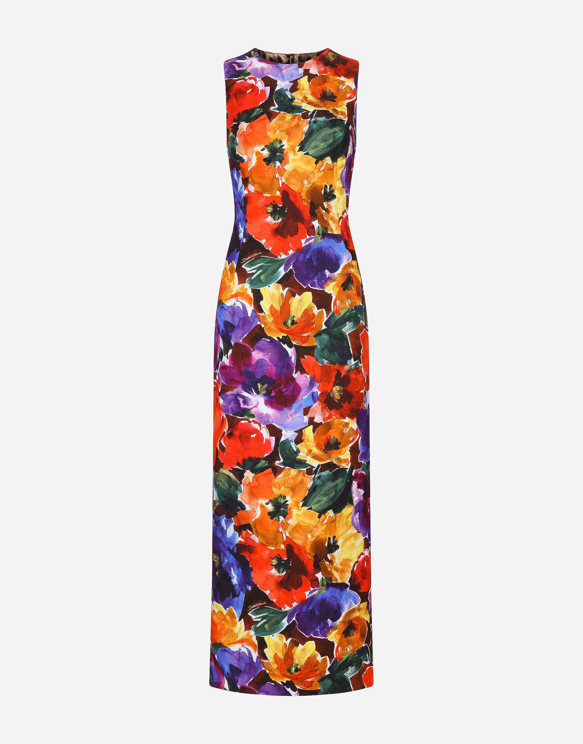 ${brand} Long brocade dress with abstract flower print ${colorDescription} ${masterID}