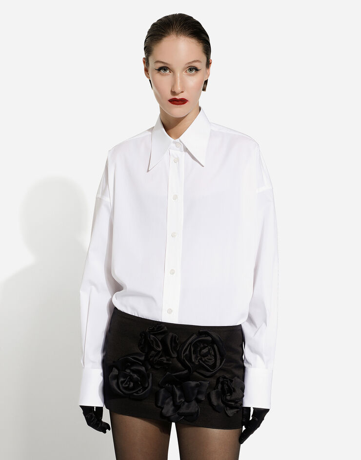 Dolce&Gabbana 花卉装饰粗横棱纹短款半裙 黑 F4CC8ZFUTA7
