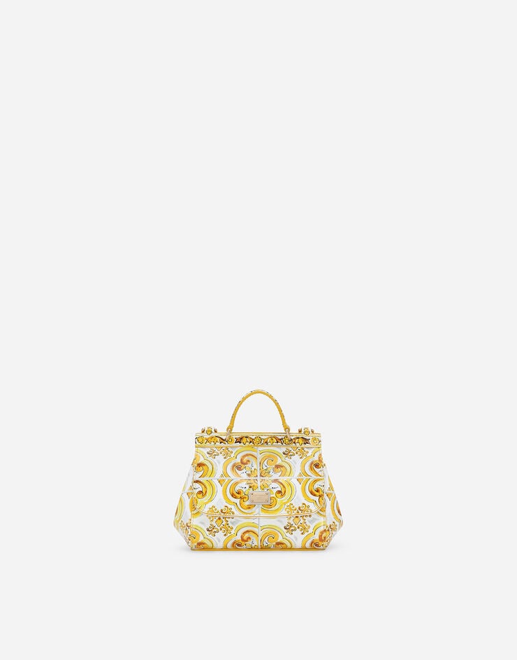 Dolce & Gabbana Polished calfskin Sicily bag with yellow majolica print Yellow EB0003AQ975
