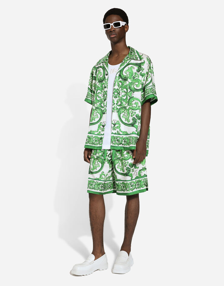 Dolce & Gabbana 마욜리카 프린트 실크 트윌 하와이안 셔츠 인쇄 G5JH9THI1S6