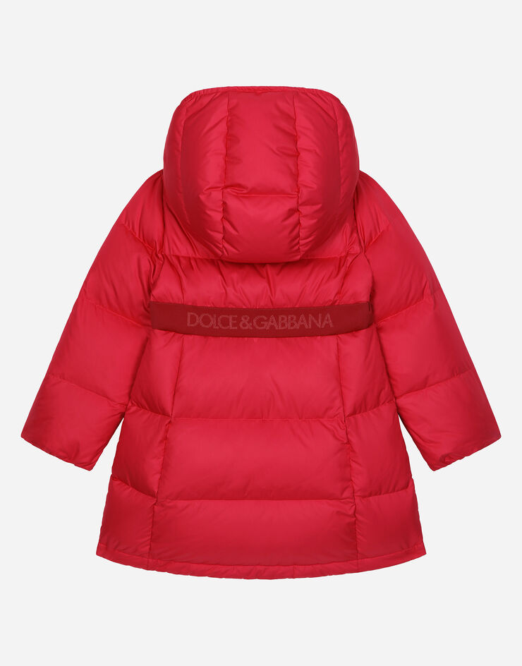 Dolce & Gabbana Long nylon down jacket with DG logo Pink L5JBQ3G7N1B