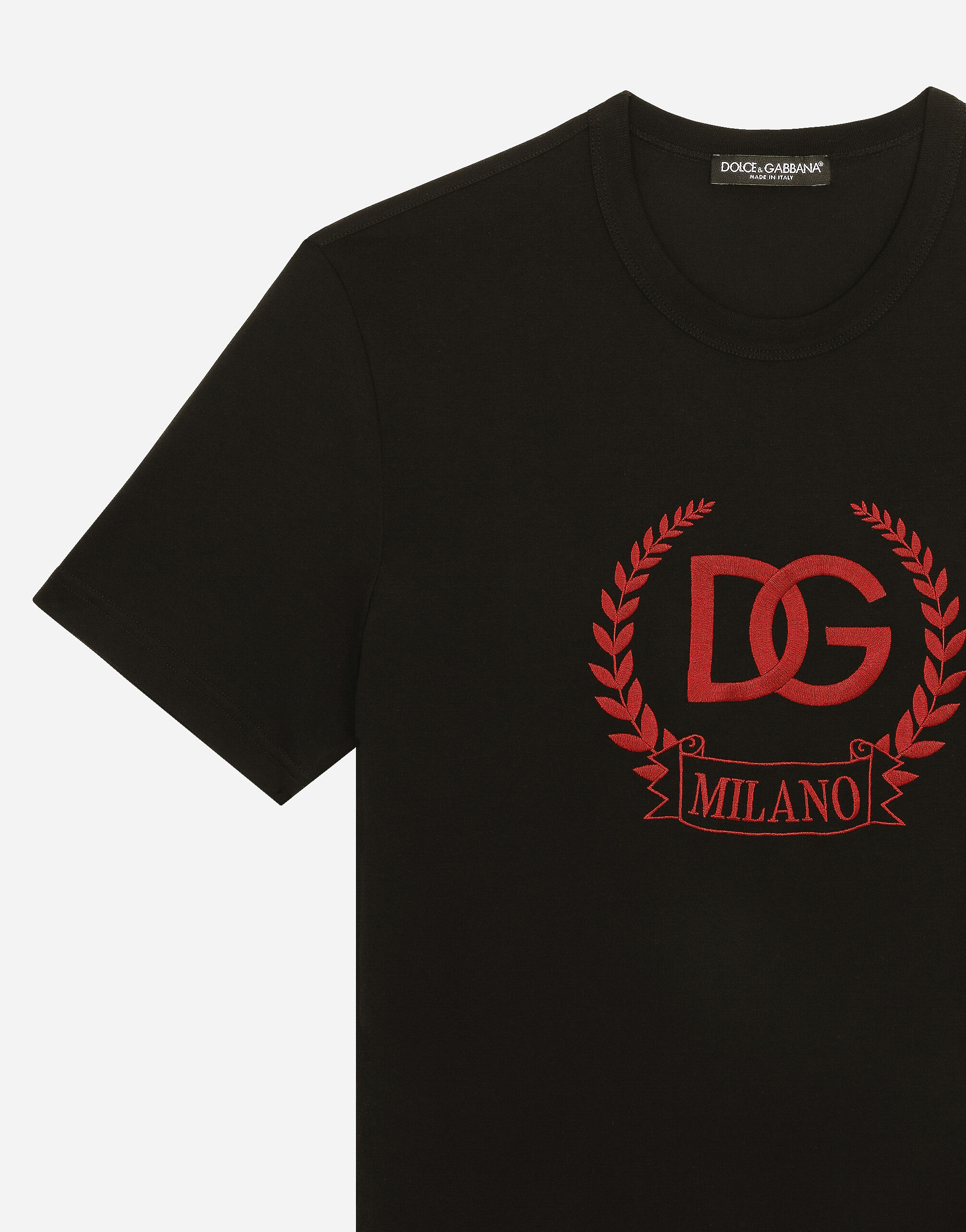 Cotton T-shirt with DG Milano logo embroidery in Black for