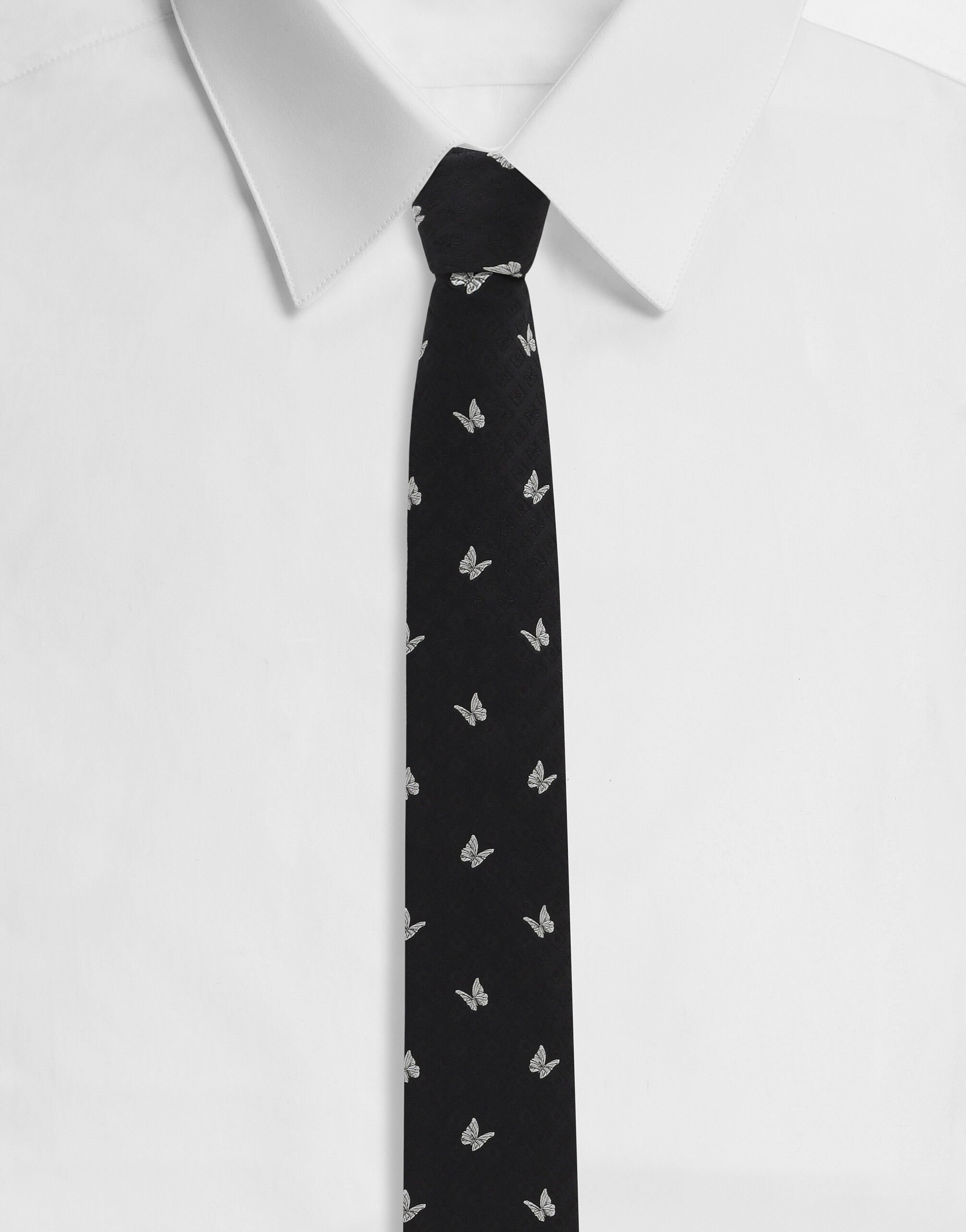 ${brand} Silk jacquard tie with butterfly design ${colorDescription} ${masterID}