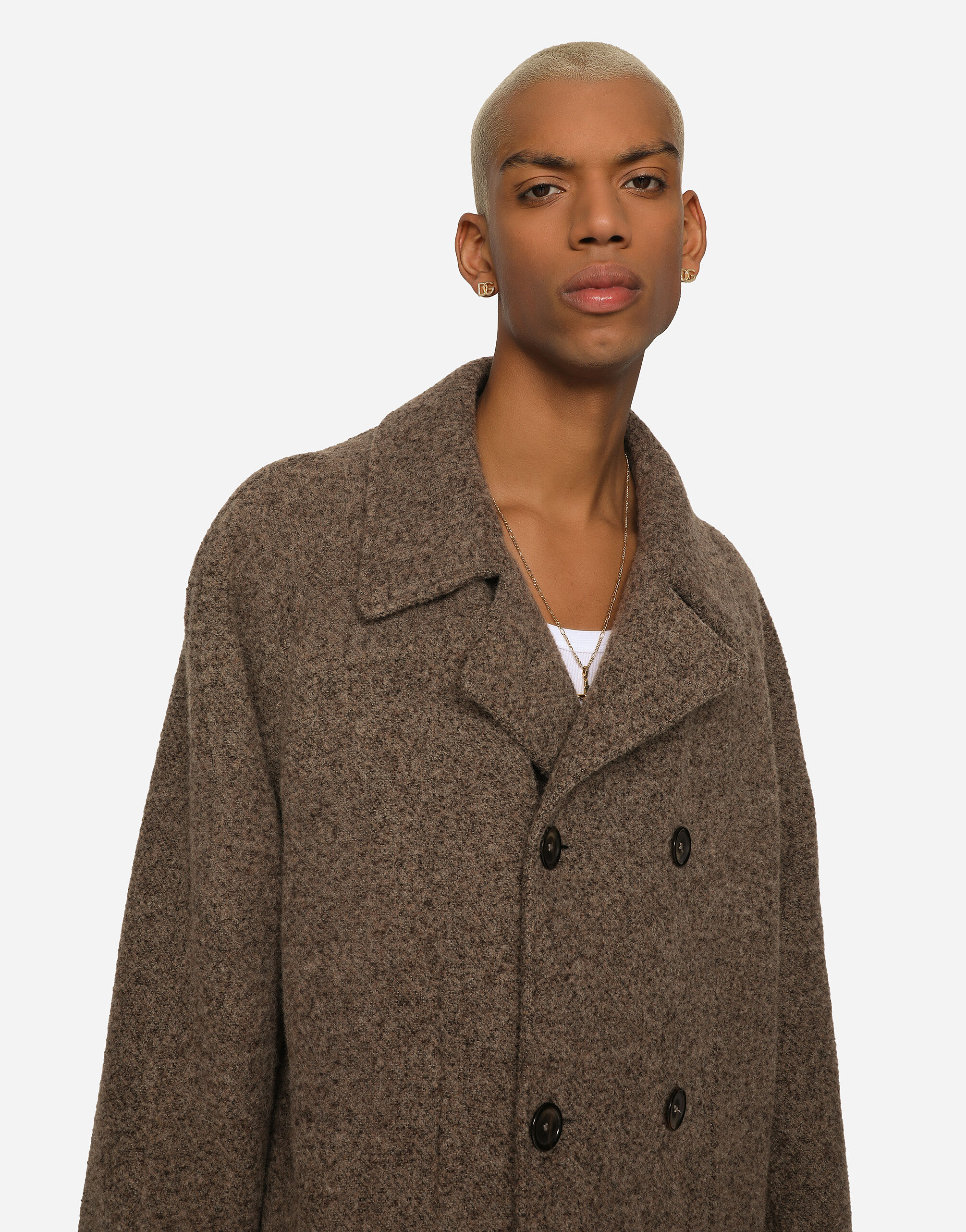 Double-breasted melange alpaca wool coat