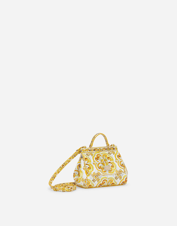 Dolce & Gabbana Polished calfskin Sicily bag with yellow majolica print Yellow EB0003AQ975