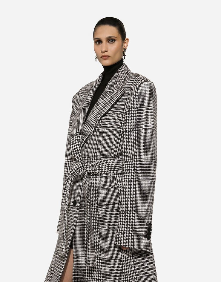 Dolce & Gabbana Single-breasted houndstooth check coat with belt Multicolor F0W2ATFQMKH