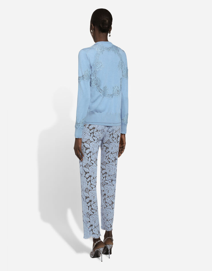 Dolce & Gabbana Tailored branded floral cordonetto lace pants with DG logo Light Blue FTAM2THLM7L