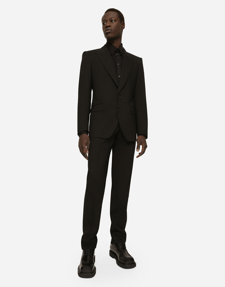 Cotton Martini-fit shirt with embroidery in Black for Men | Dolce&Gabbana®