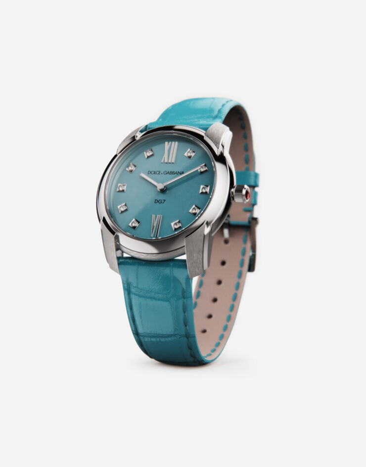Dolce & Gabbana DG7 watch in steel with turquoise and diamonds AZURBLAU WWFE2SXSFTA