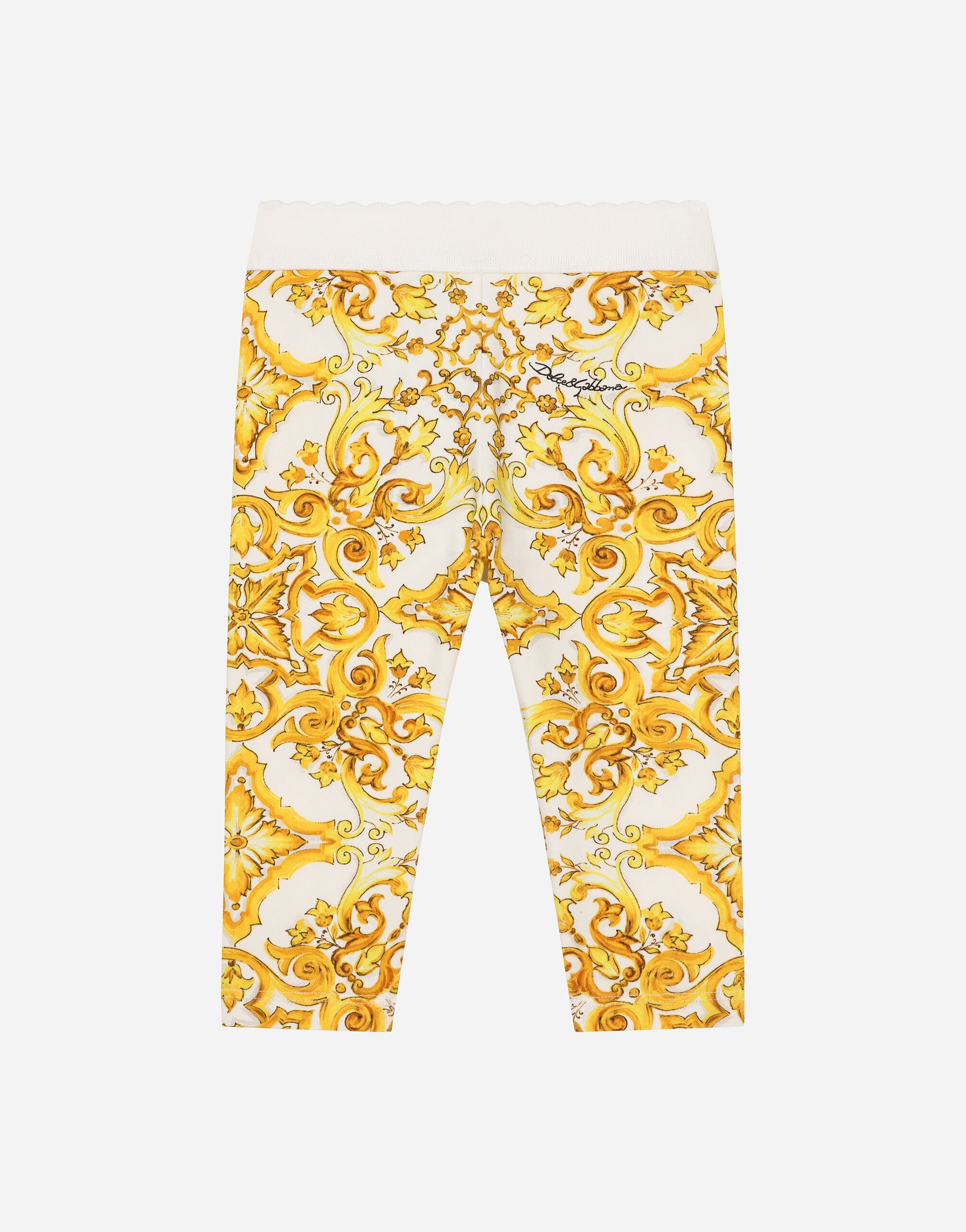 Dolce & Gabbana Leggings aus Interlock mit gelbem Majolika-Print Drucken L23Q30FI5JU